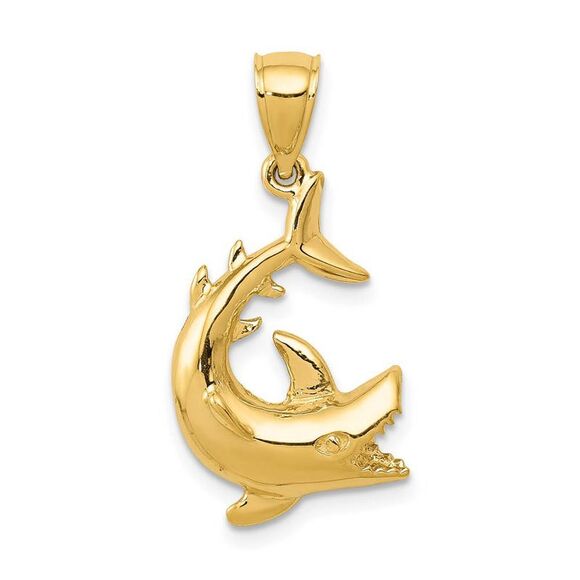 14k Yellow Gold Small Thrashing Shark Pendant